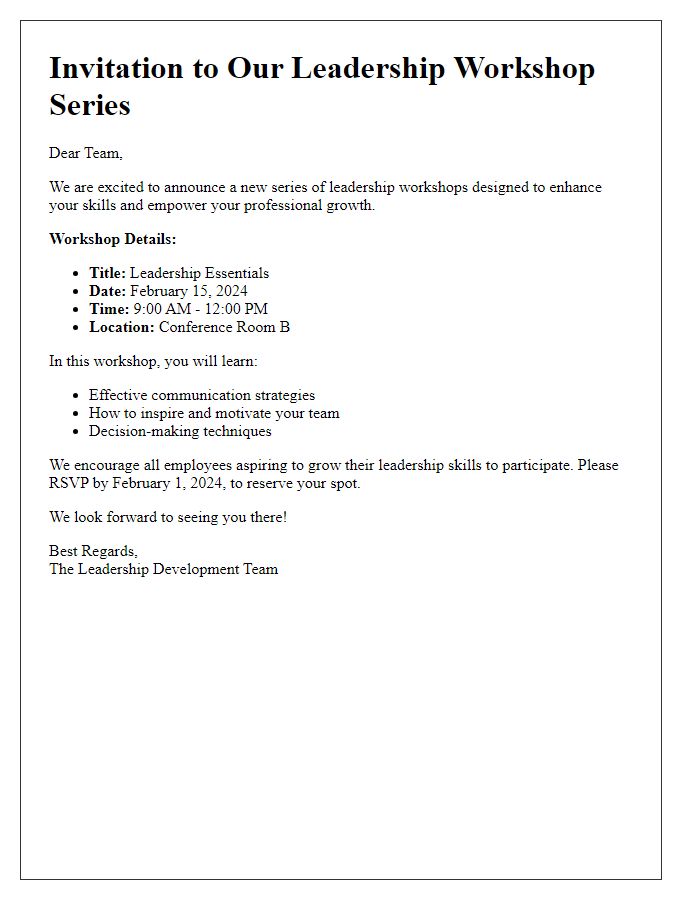 Letter template of leadership workshop series announcement