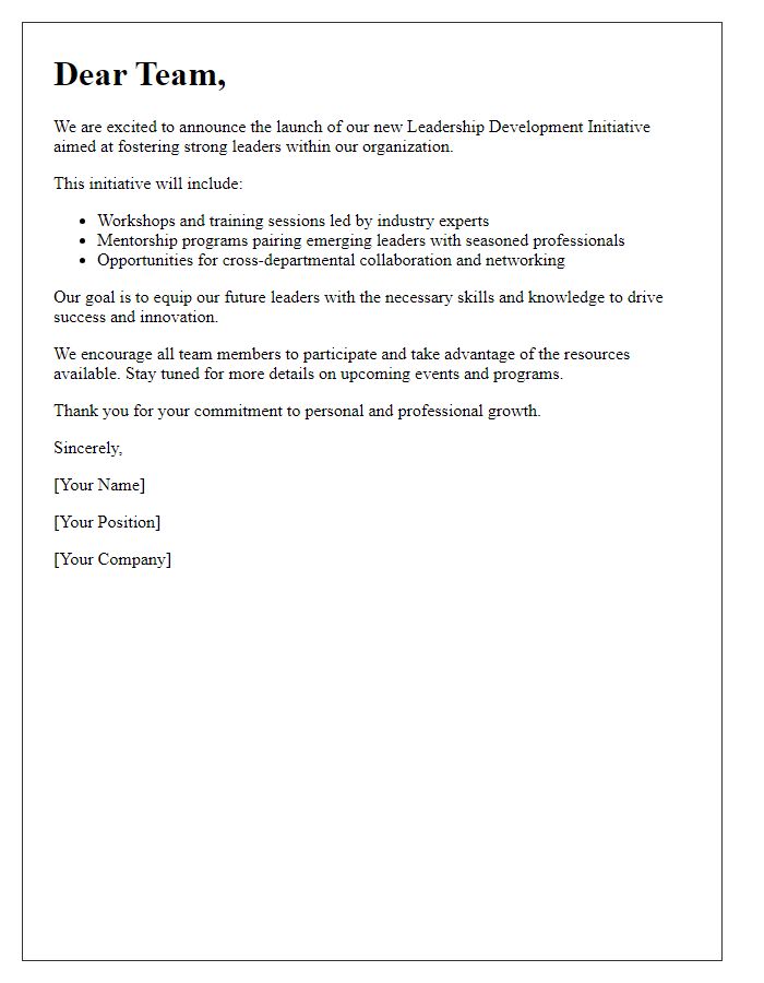 Letter template of new leadership development initiative