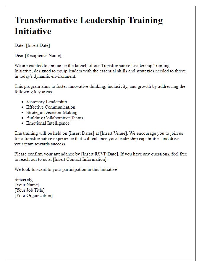 Letter template of transformative leadership training initiative