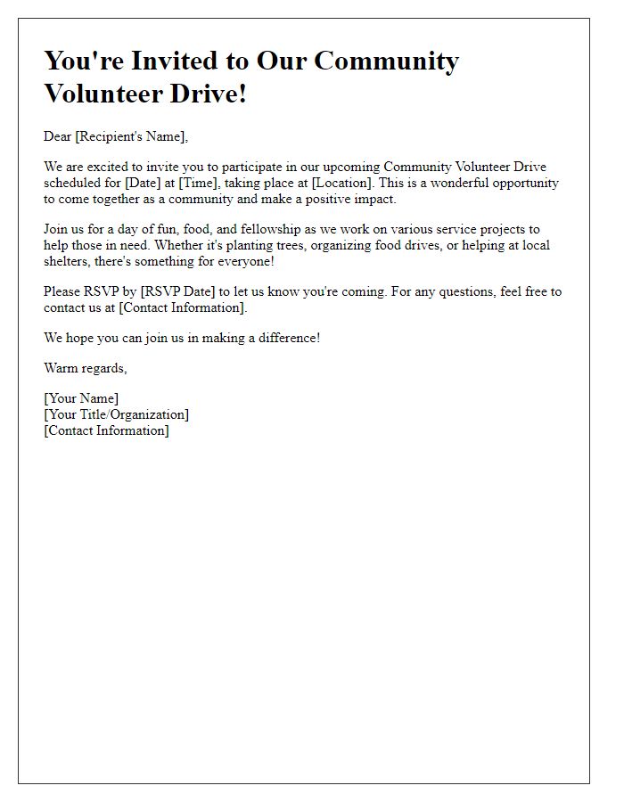 Letter template of Community Volunteer Drive Invitation