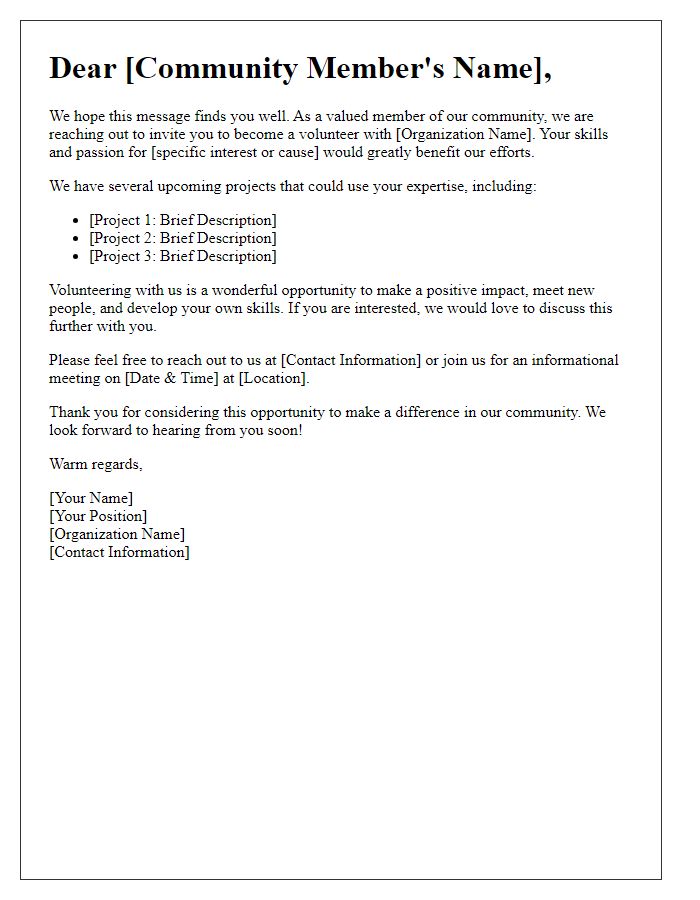 Letter template of Engaging Community Members as Volunteers