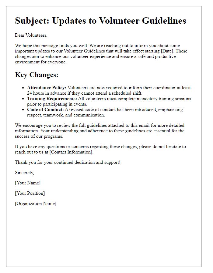 Letter template of Changes to Volunteer Guidelines