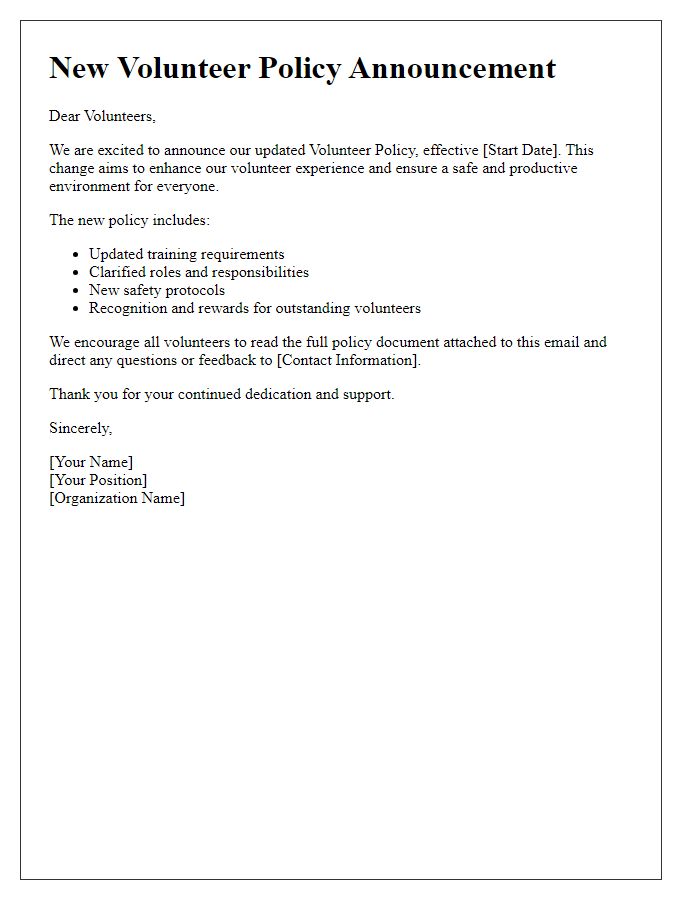 Letter template of New Volunteer Policy Announcement