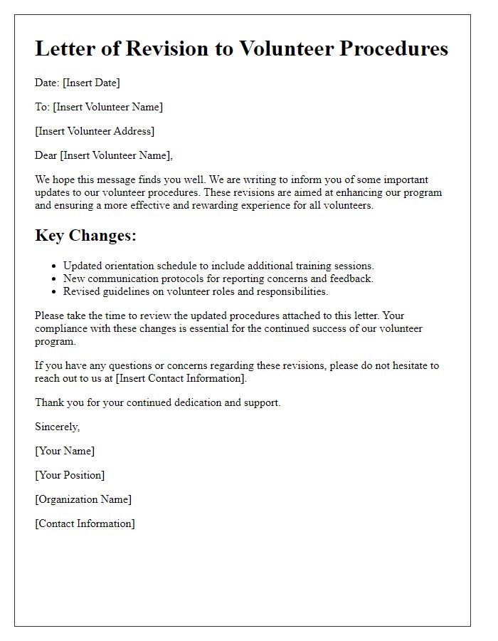 Letter template of Revision to Volunteer Procedures
