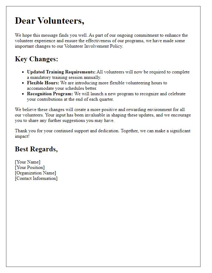 Letter template of Volunteer Involvement Policy Changes