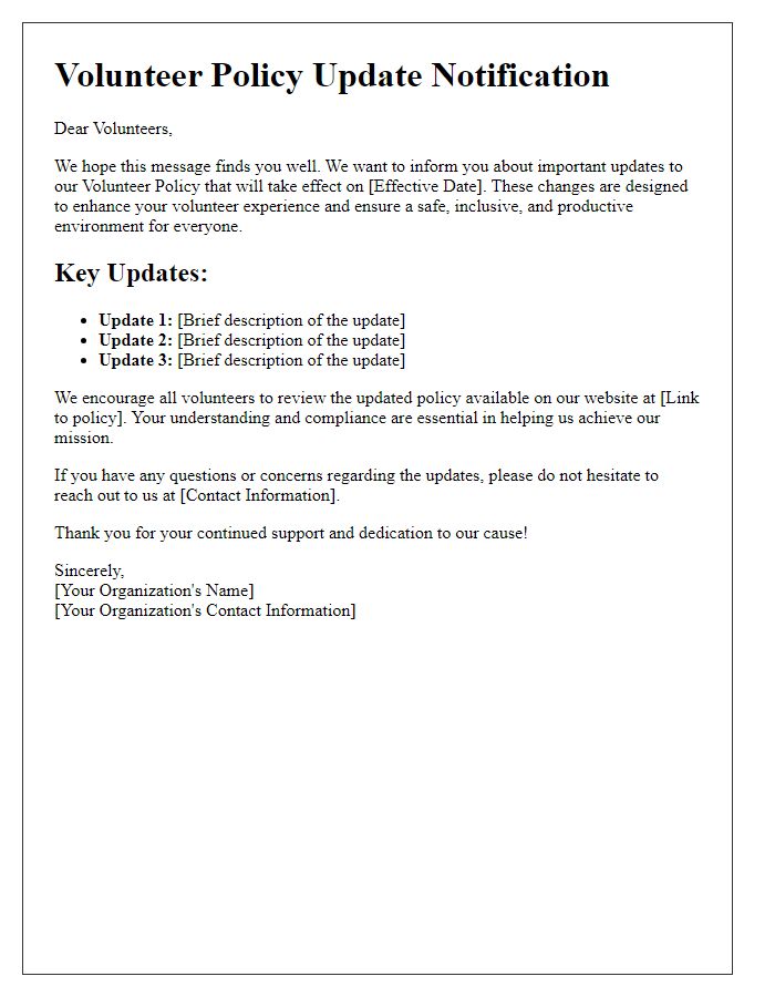 Letter template of Volunteer Policy Update Notification