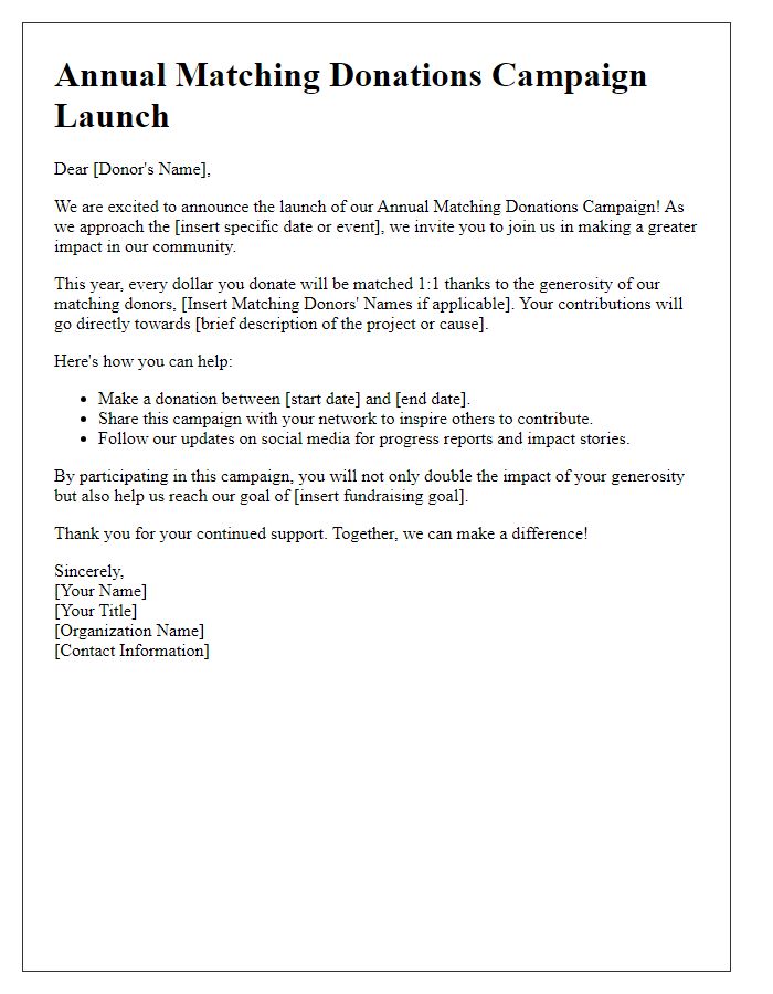 Letter template of Annual Matching Donations Campaign Launch