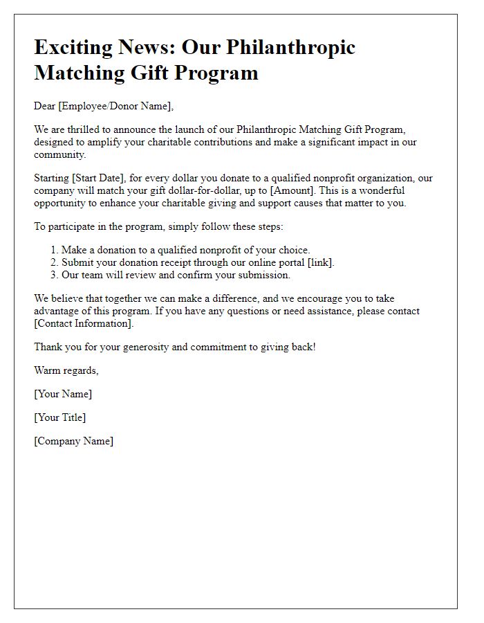 Letter template of Philanthropic Matching Gift Program Announcement