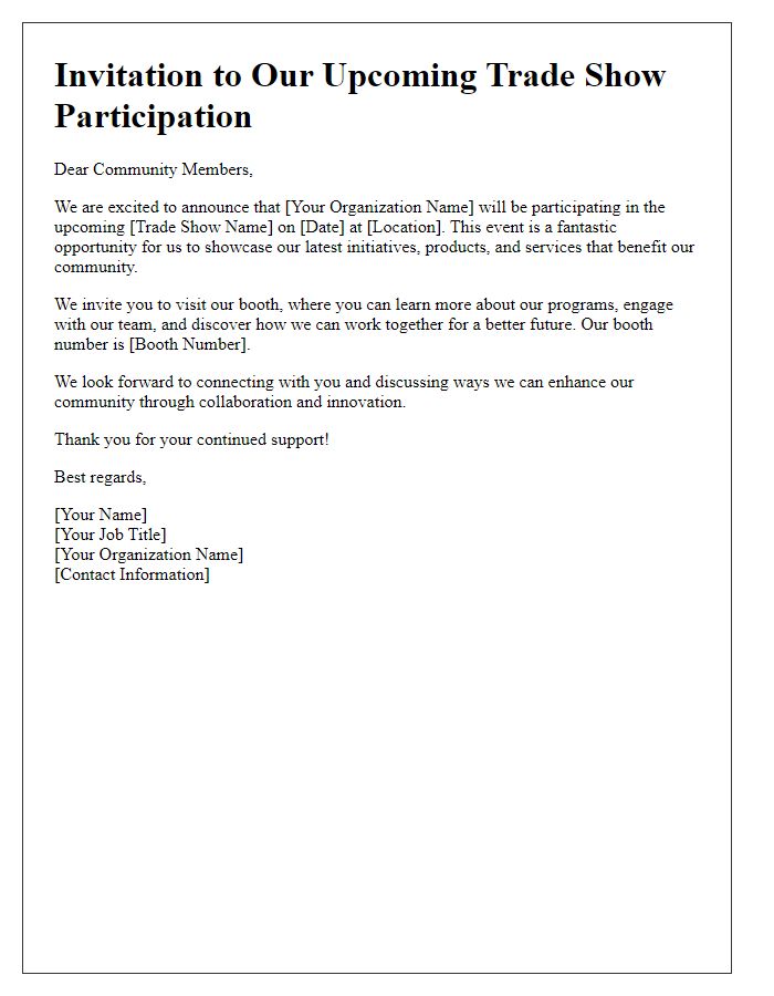 Letter template of trade show participation announcement for community outreach.