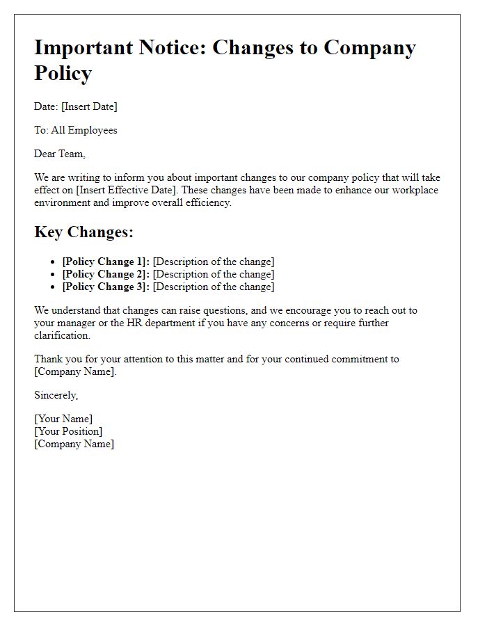 Letter template of changes to company policy communication