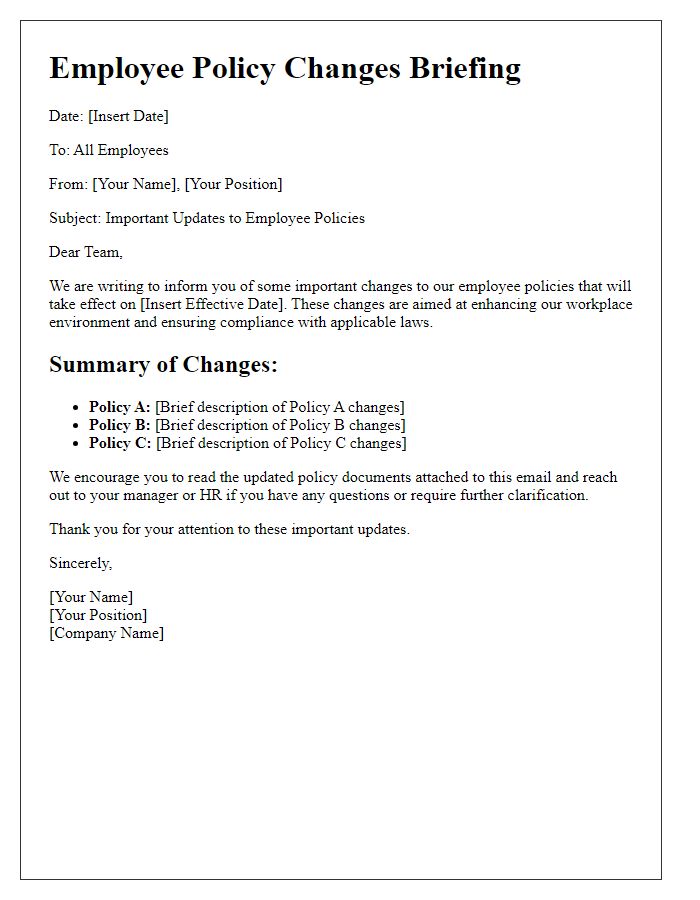 Letter template of employee policy changes briefing