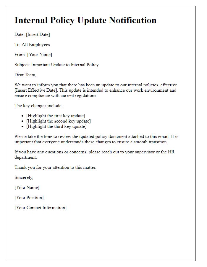 Letter template of internal policy update notification