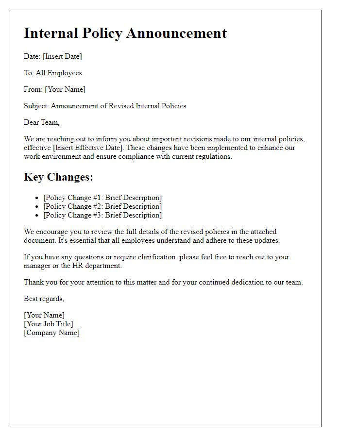 Letter template of revised internal policy announcement