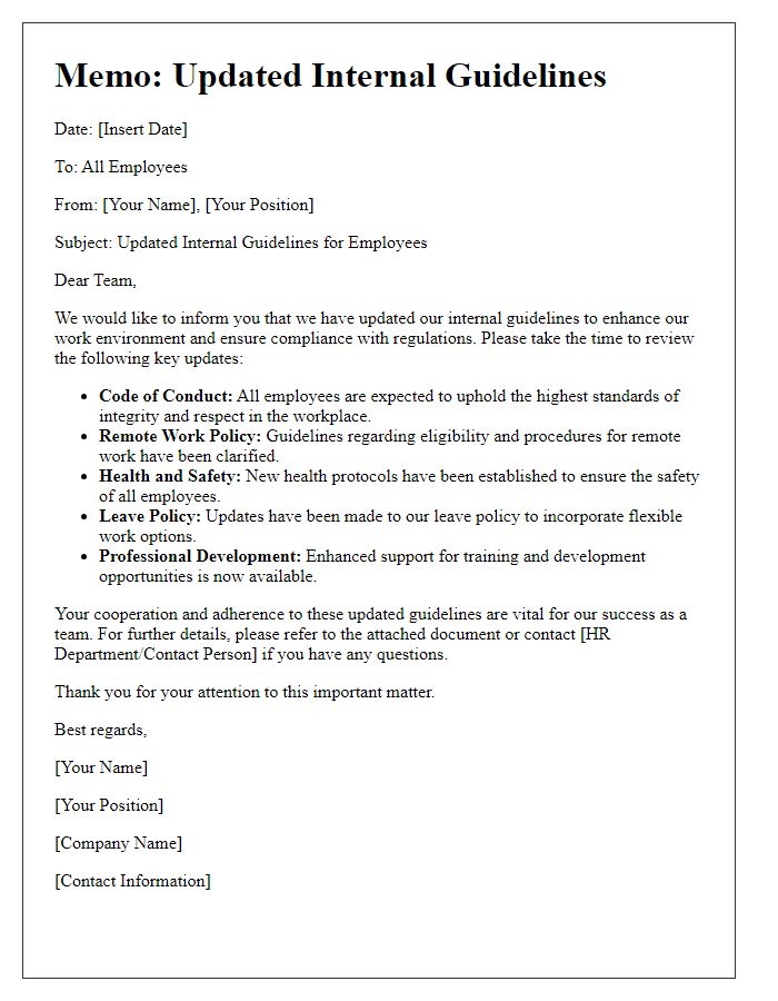 Letter template of updated internal guidelines for employees