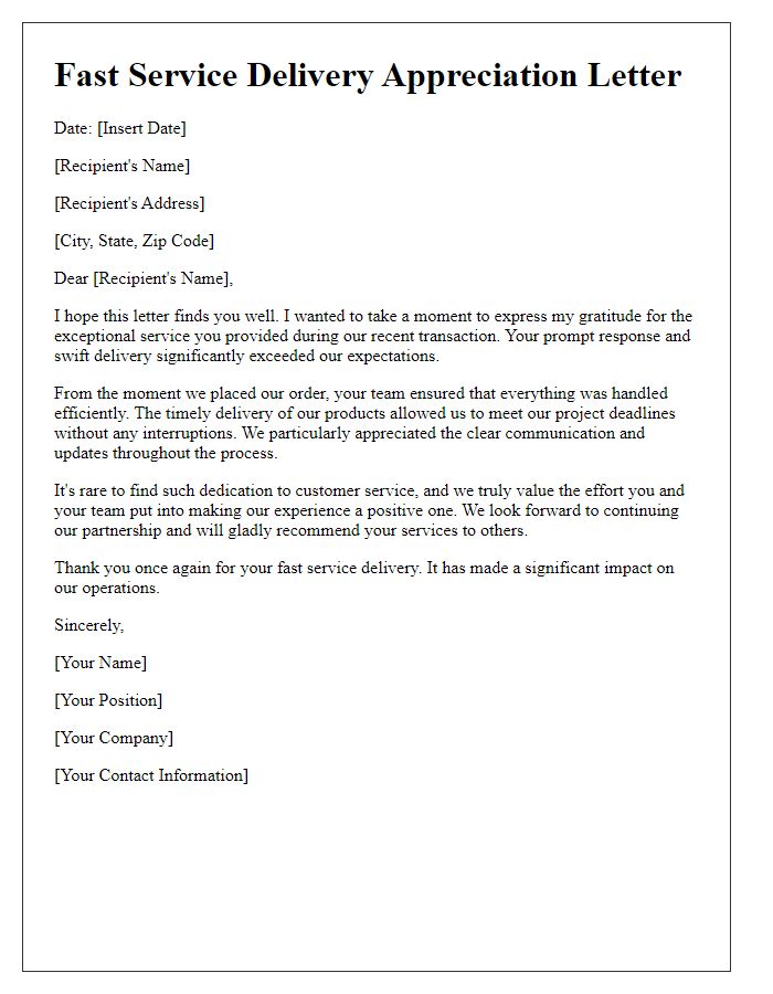 Letter template of highlighting fast service delivery