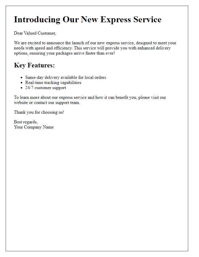 Letter template of sharing express service introduction