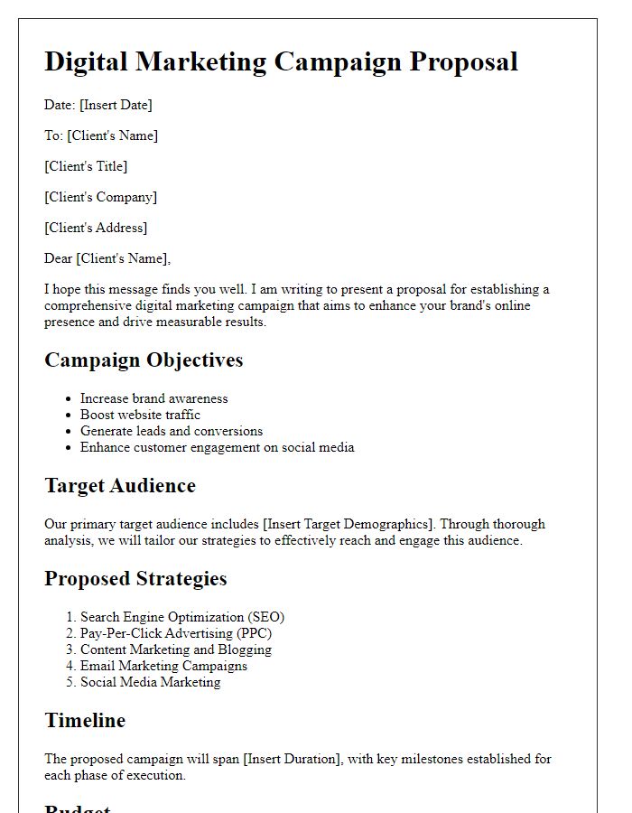 Letter template of establishing a comprehensive digital marketing campaign.