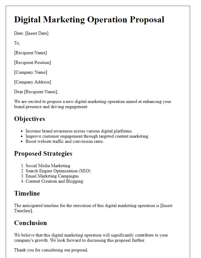 Letter template of executing a fresh digital marketing operation.