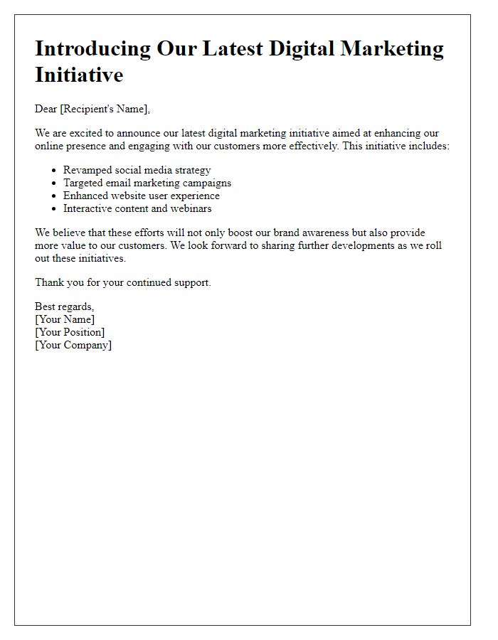 Letter template of introducing our latest digital marketing initiative.