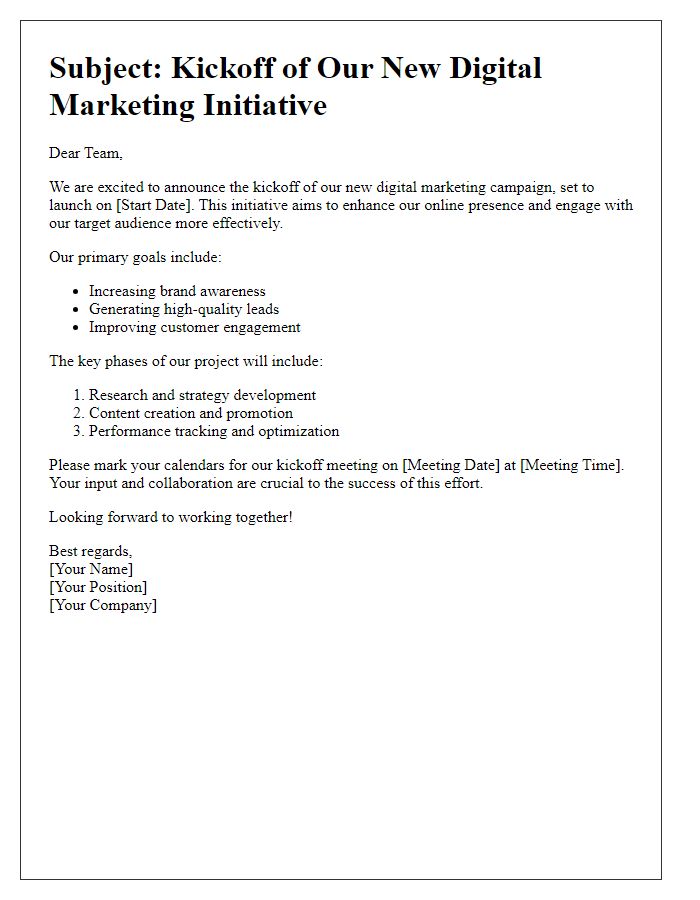 Letter template of kicking off a new digital marketing effort.