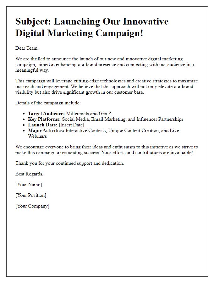 Letter template of launching an innovative digital marketing campaign.