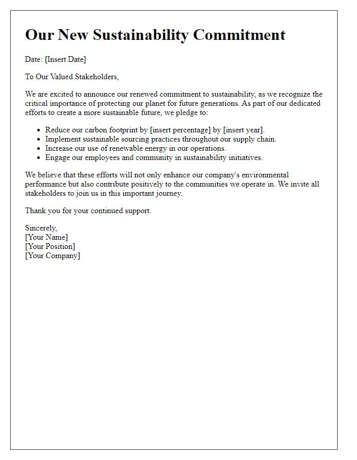 Letter template of declaring our new sustainability commitment.