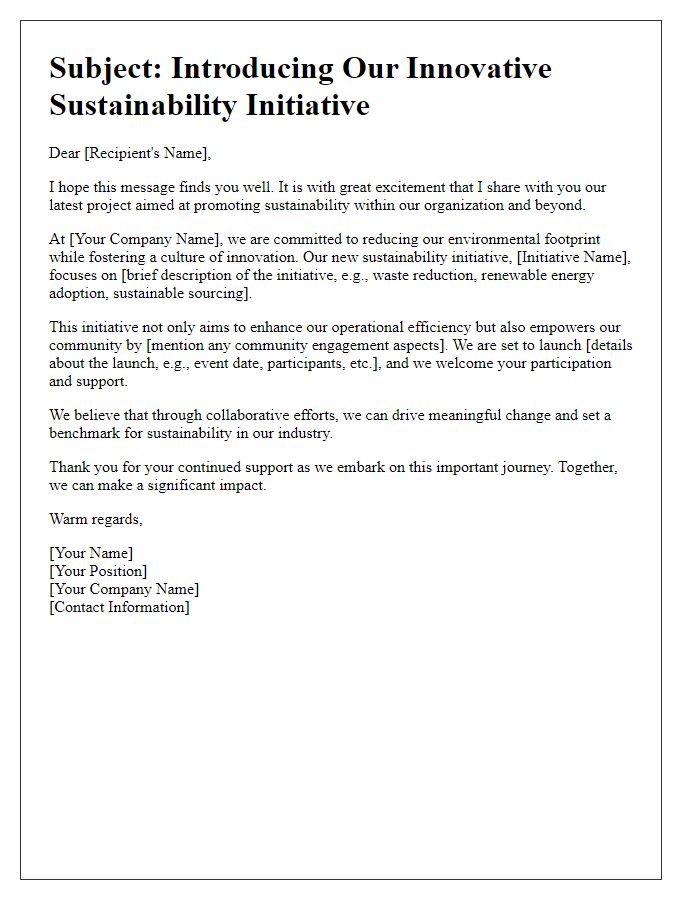 Letter template of highlighting our innovative sustainability initiative.