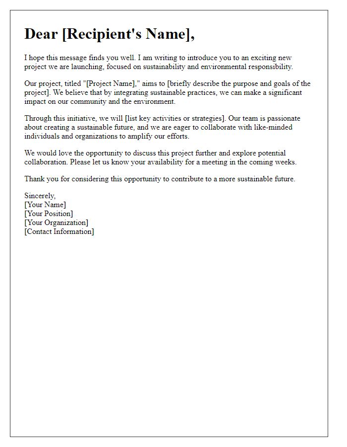 Letter template of introducing our sustainability-focused project.