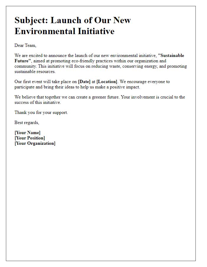 Letter template of launching a new environmental initiative.