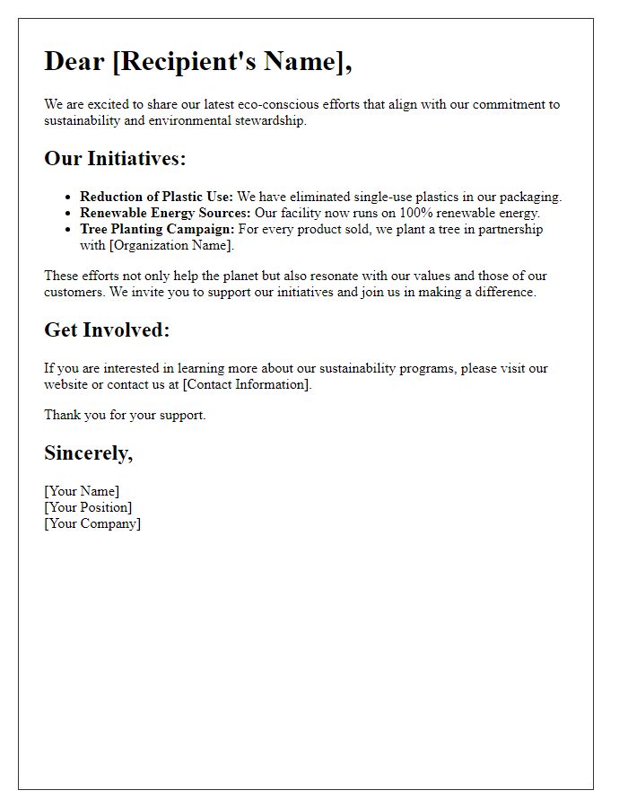 Letter template of presenting our latest eco-conscious efforts.