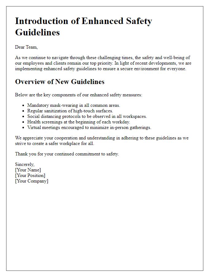 Letter template of enhanced safety guidelines introduction