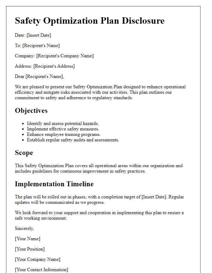 Letter template of safety optimization plan disclosure