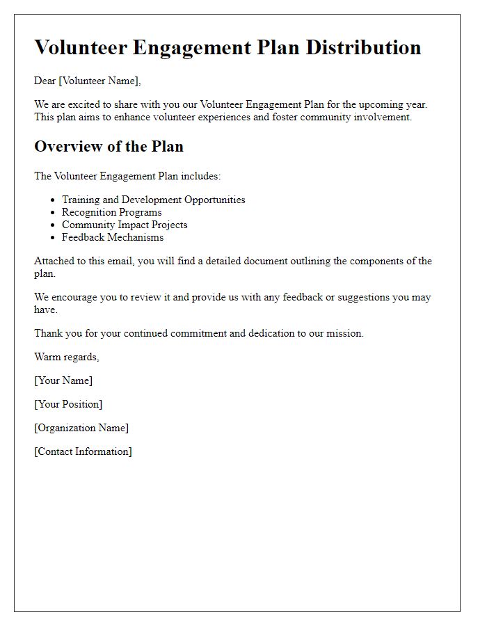 Letter template of volunteer engagement plan distribution