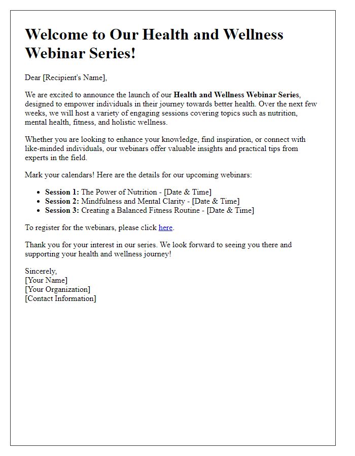 Letter template of introduction for a health and wellness webinar series.