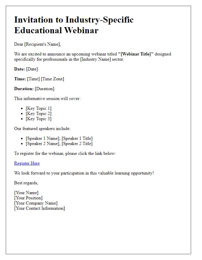 Letter template of notification for industry-specific educational webinars.