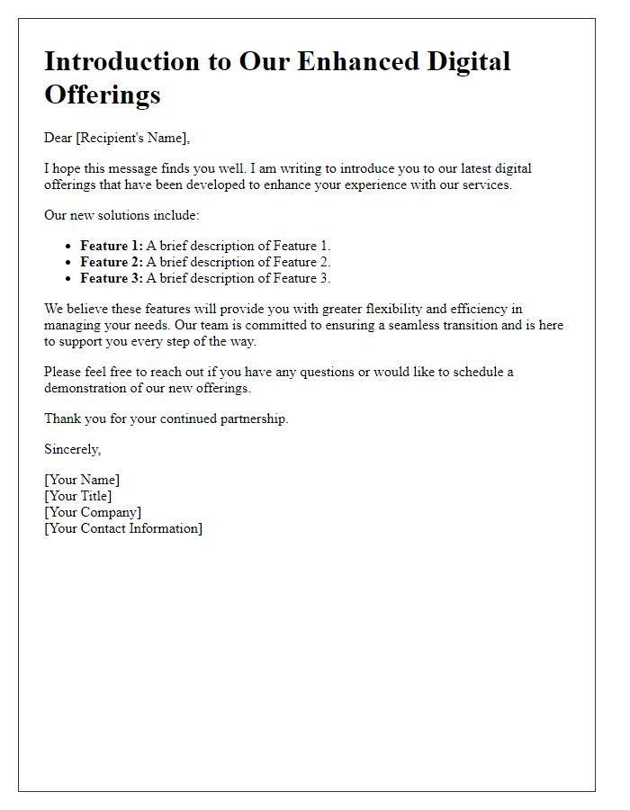 Letter template of introduction for enhanced digital offerings