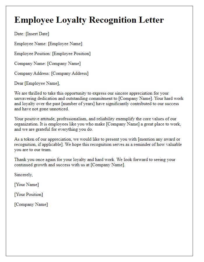 Letter template of Employee Loyalty Recognition Letter