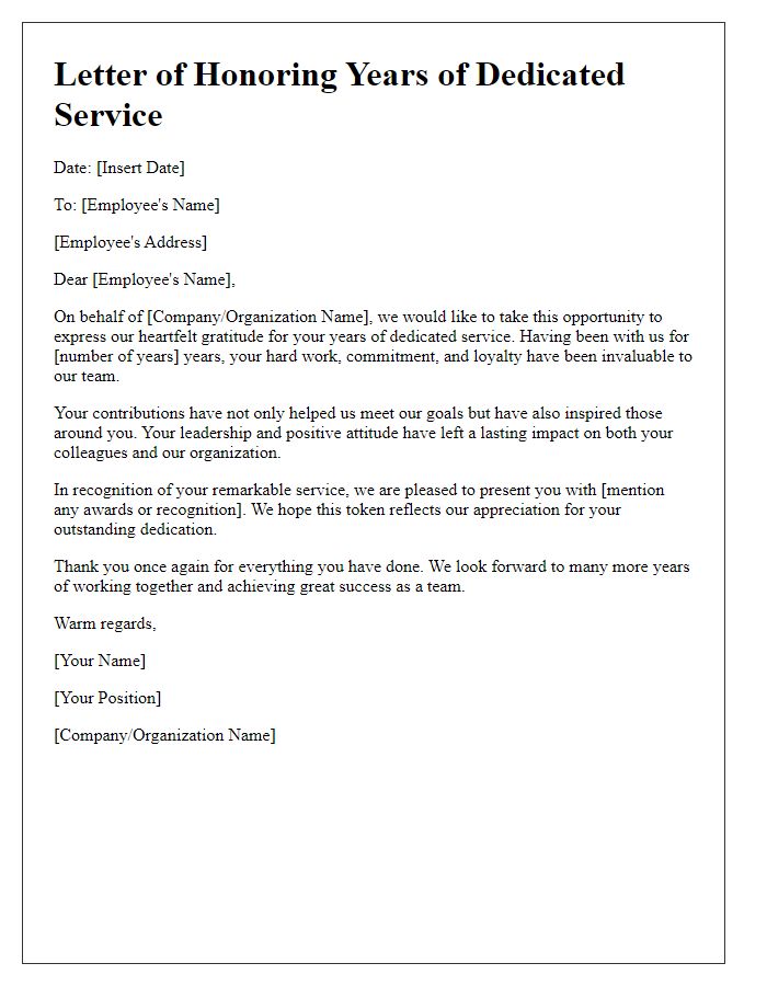 Letter template of Honoring Years of Dedicated Service