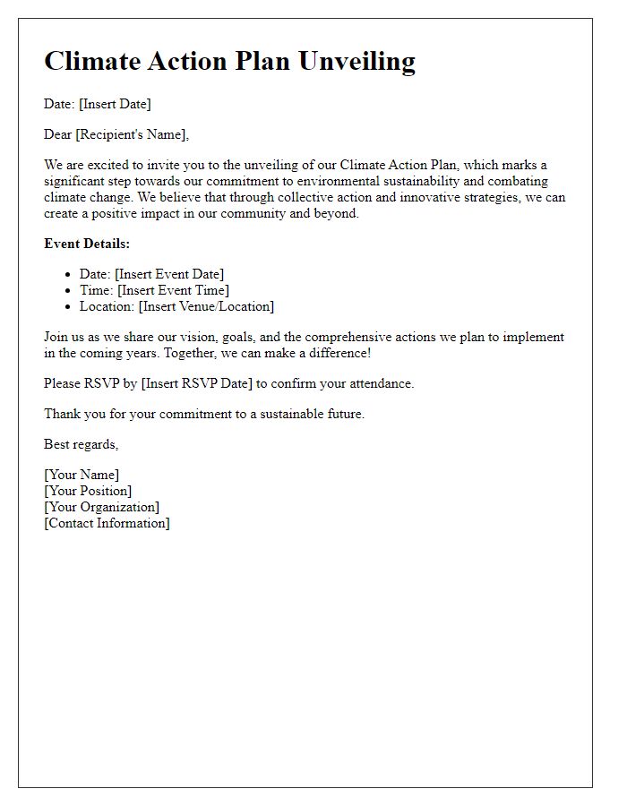 Letter template of climate action plan unveiling