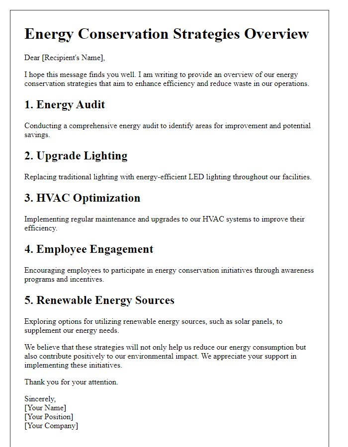 Letter template of energy conservation strategies overview