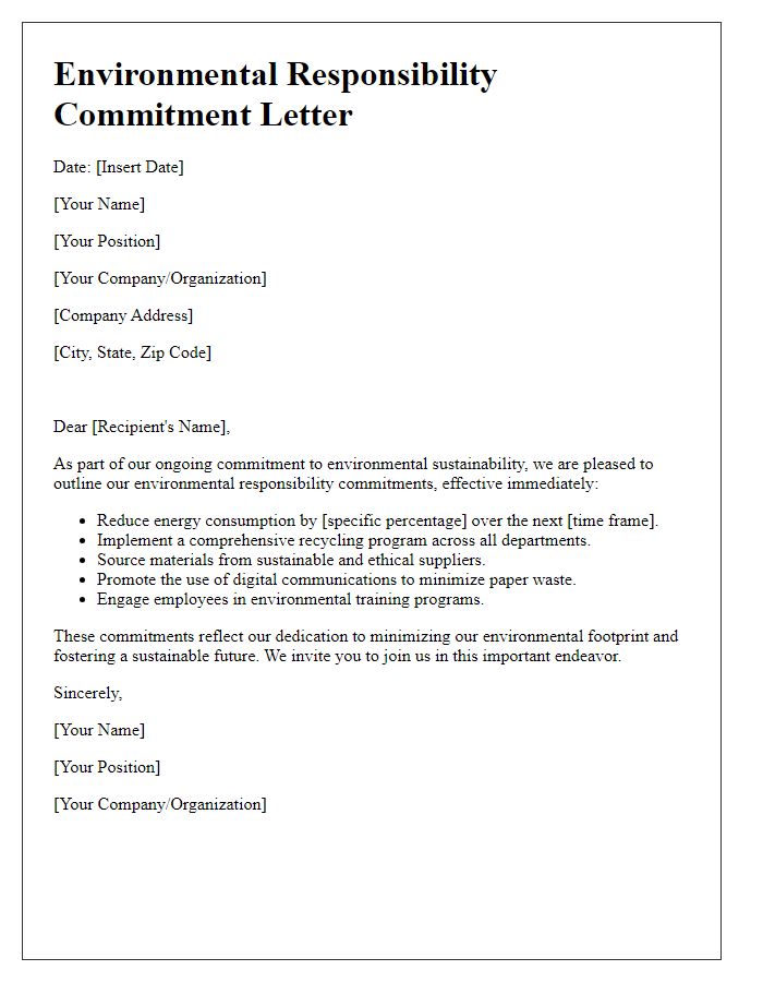 Letter template of environmental responsibility commitments