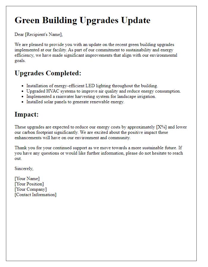 Letter template of green building upgrades update