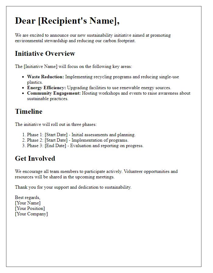 Letter template of sustainability initiative details