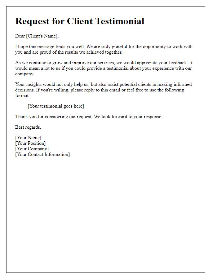 Letter template of appealing for client testimonials