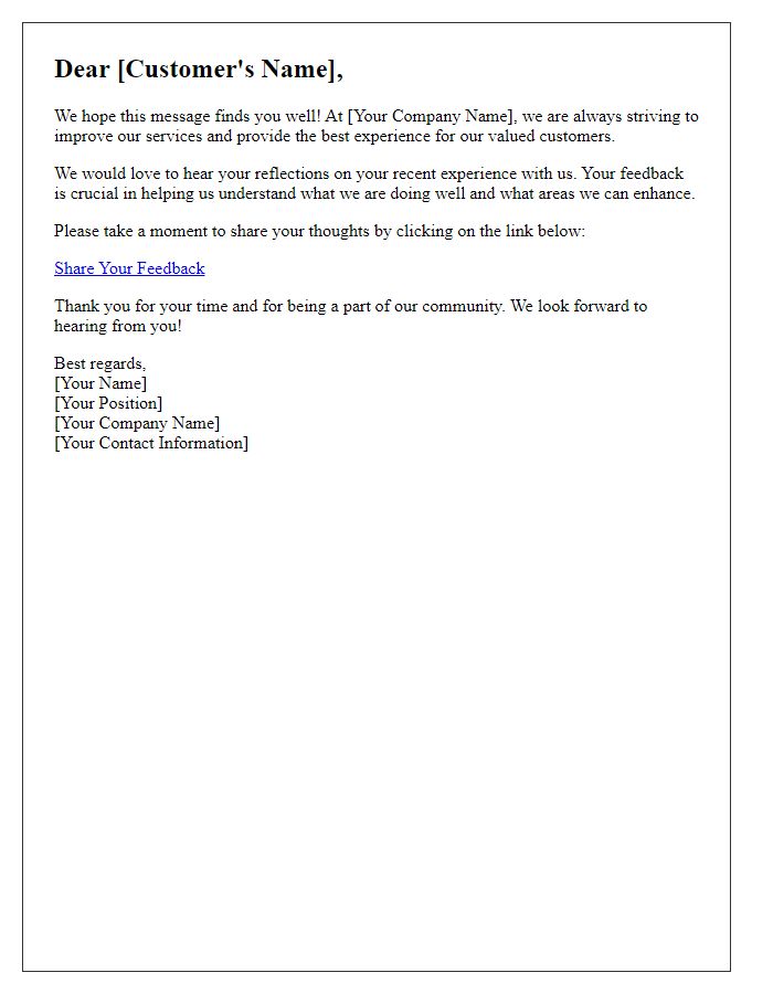Letter template of asking for customer reflections