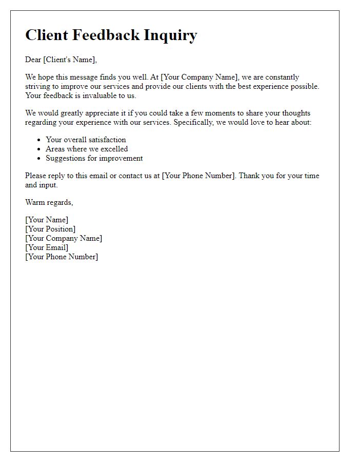 Letter template of client feedback inquiry