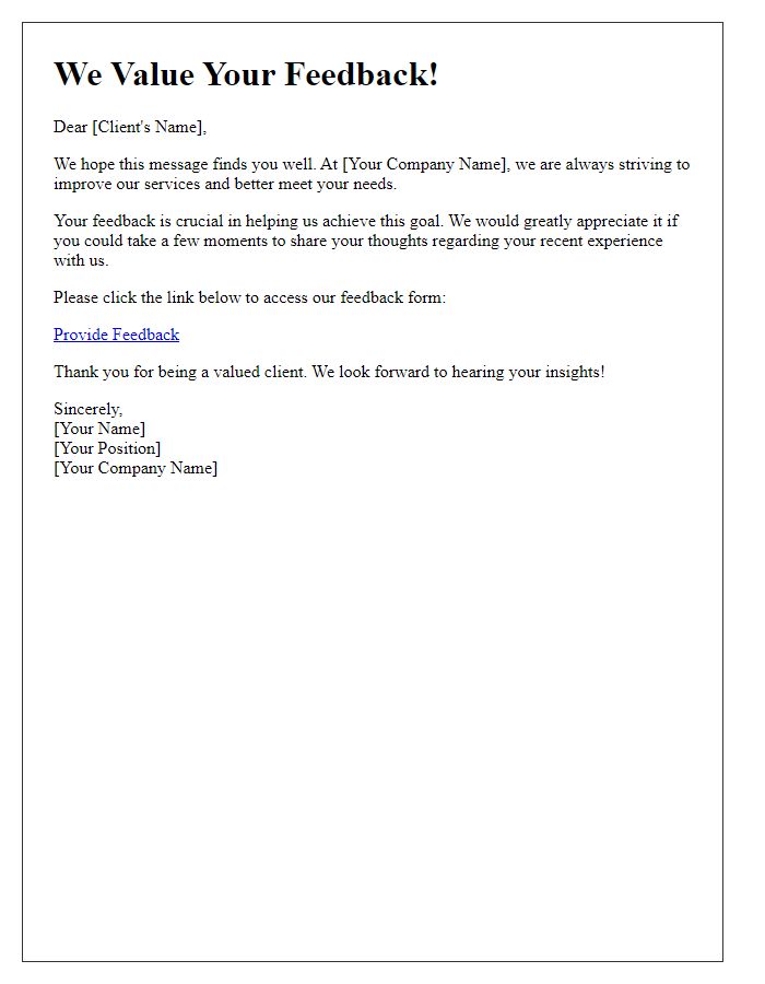Letter template of engaging clients for feedback