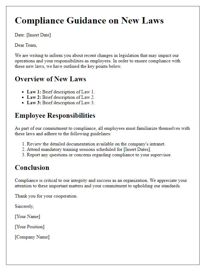 Letter template of compliance guidance for employees on new laws