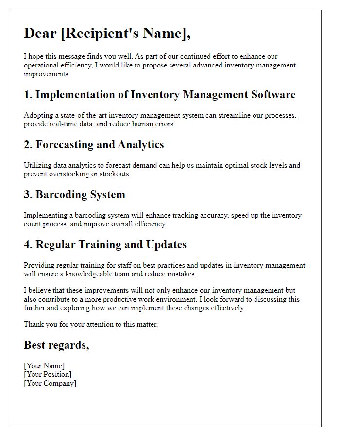 Letter template of advanced inventory management improvements