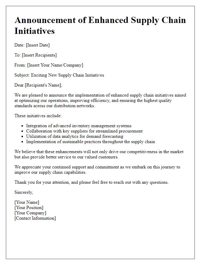 Letter template of enhanced supply chain initiatives announcement